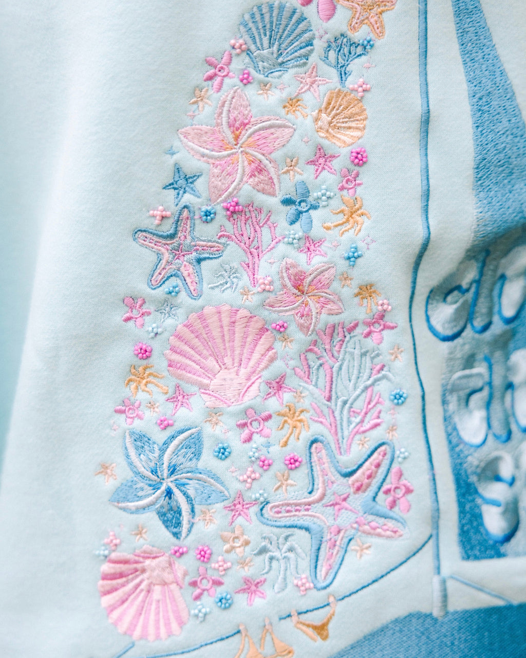 "Chase the Sun" Relaxed Hoodie, relaxed fit with an adjustable drawstring hood and pocket, in Sky Blue - coastal preppy aesthetic beach style by Pink Palm Puff