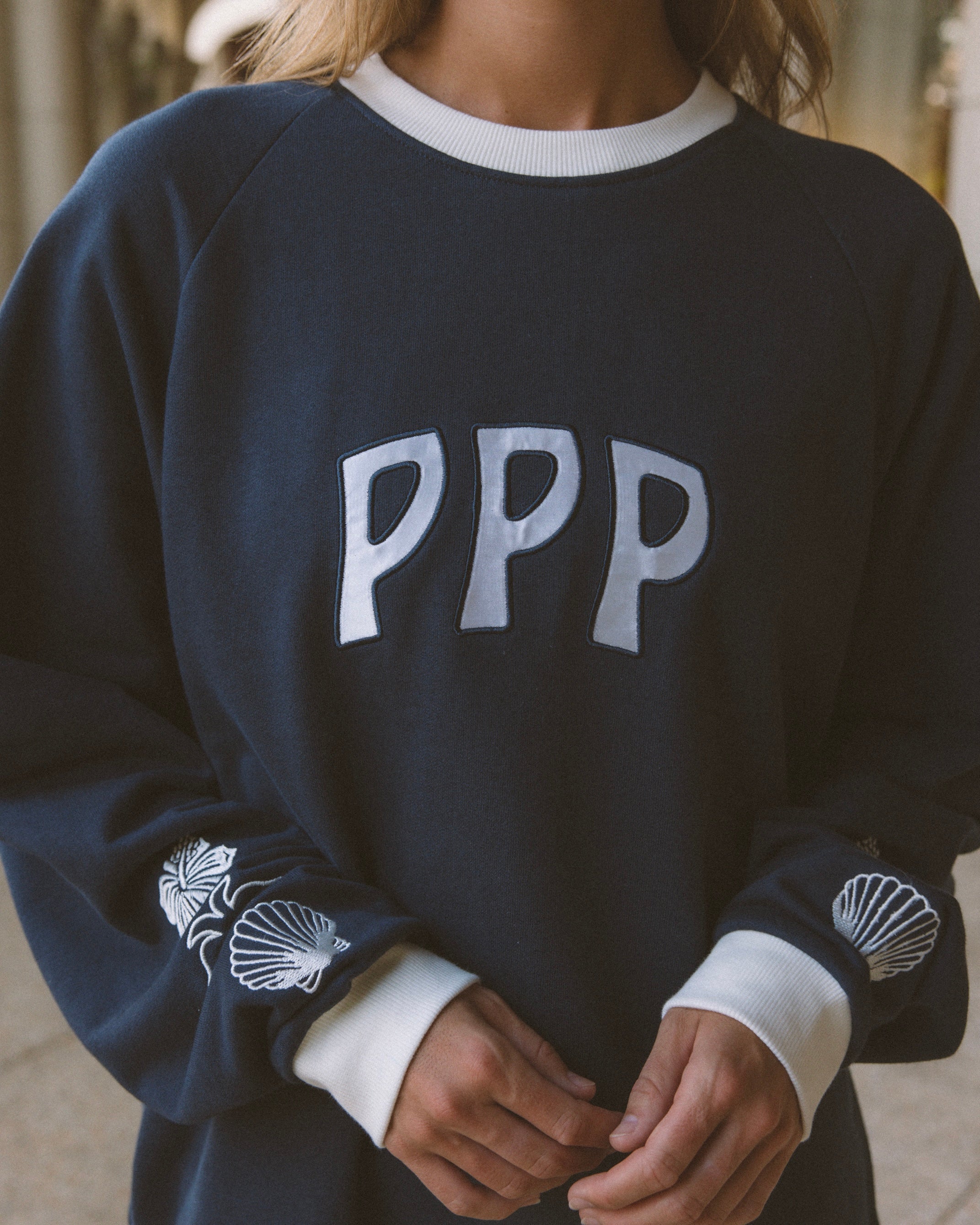 Classic Crew, ribbed crew neckline and relaxed fit, in True Navy - coastal preppy aesthetic beach style by Pink Palm Puff