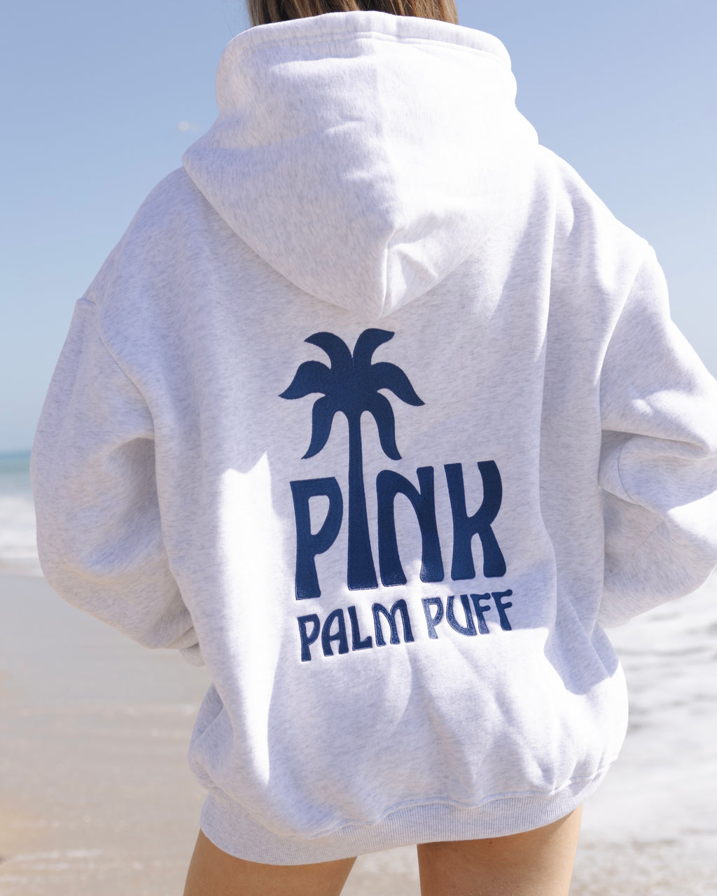 Classic Puff Hoodie, adjustable drawstring hood and pocket, in Cloud - coastal preppy aesthetic beach style by Pink Palm Puff