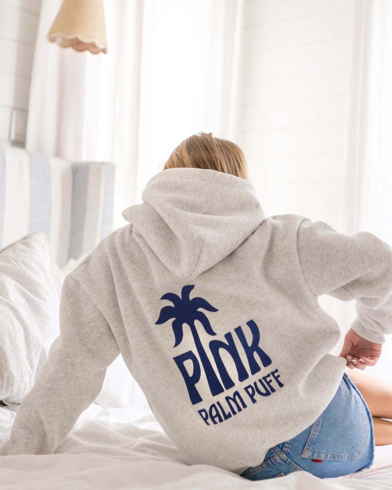 Classic Puff Hoodie, adjustable drawstring hood and pocket, in Cloud - coastal preppy aesthetic beach style by Pink Palm Puff