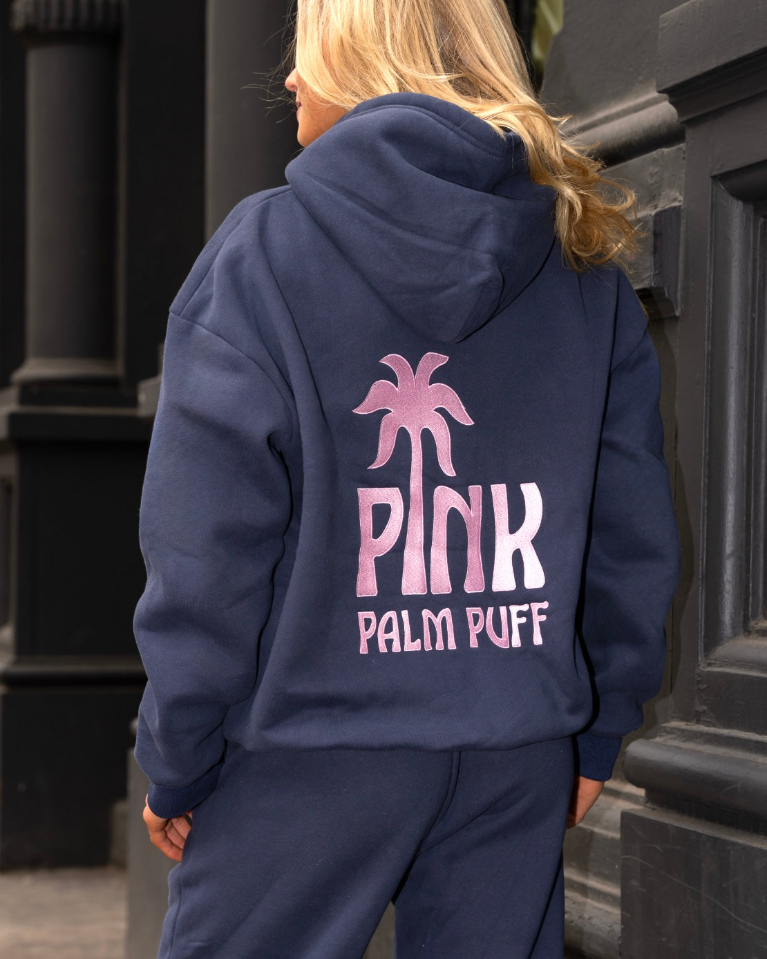 Classic Puff Hoodie, adjustable drawstring hood and pocket, in Navy - coastal preppy aesthetic beach style by Pink Palm Puff