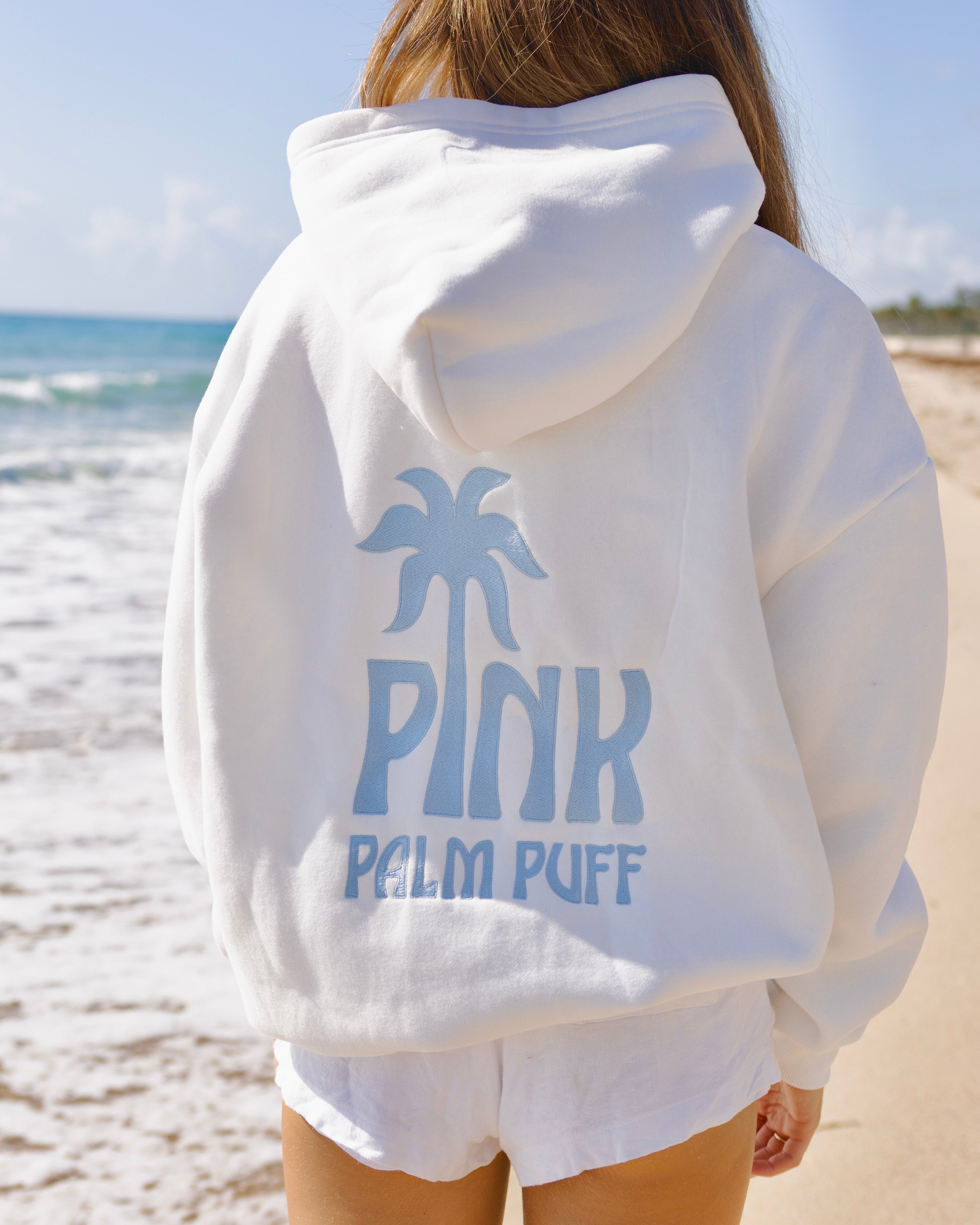 Classic Puff Hoodie, adjustable drawstring hood and pocket, in Ocean Air - coastal preppy aesthetic beach style by Pink Palm Puff