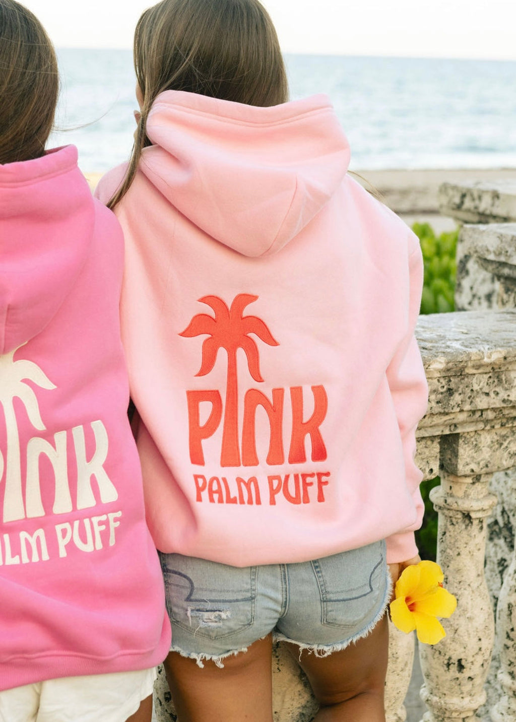 Classic Puff Hoodie, adjustable drawstring hood and pocket, in Pink - coastal preppy aesthetic beach style by Pink Palm Puff
