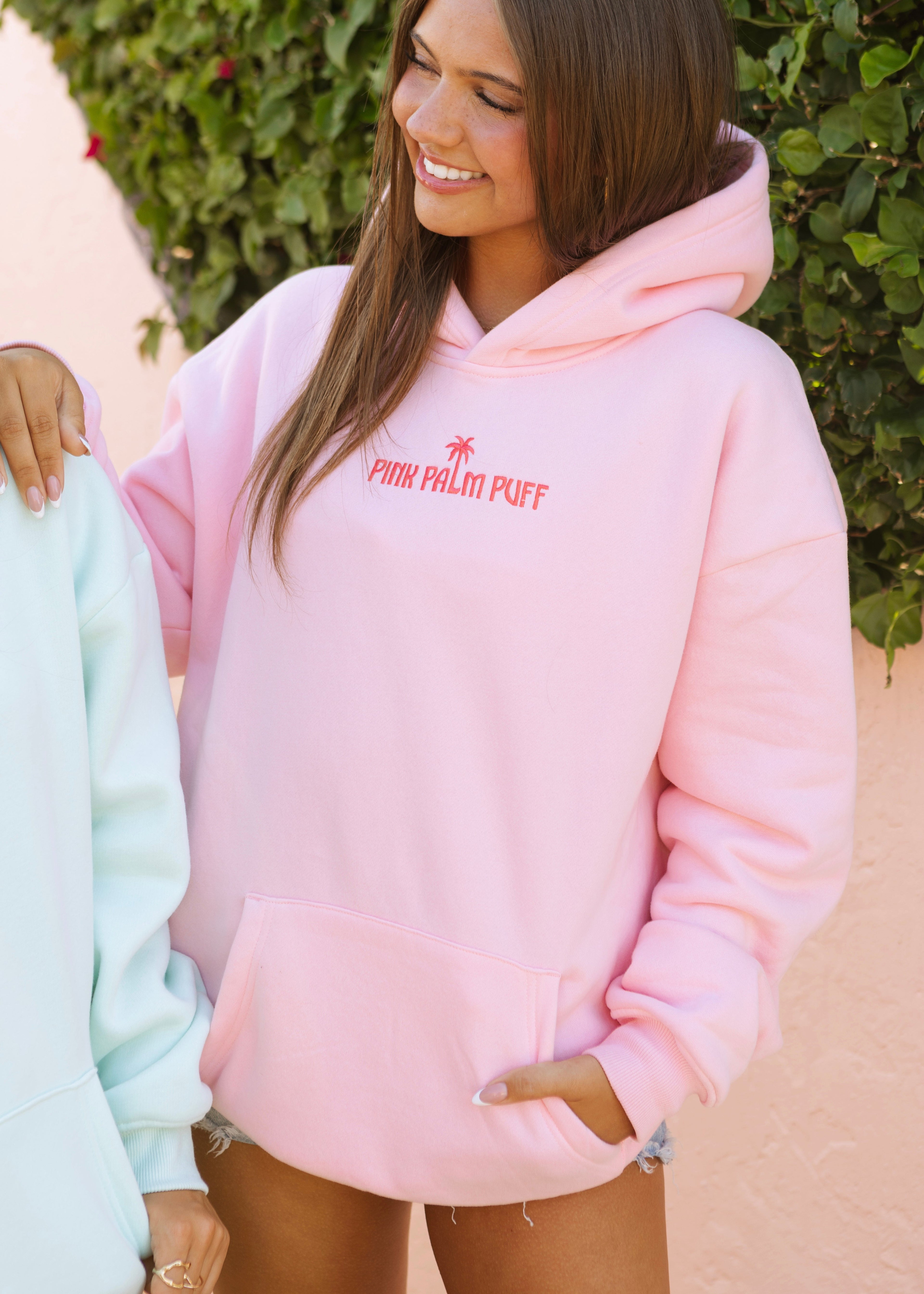 Classic Puff Hoodie, adjustable drawstring hood and pocket, in Pink - coastal preppy aesthetic beach style by Pink Palm Puff