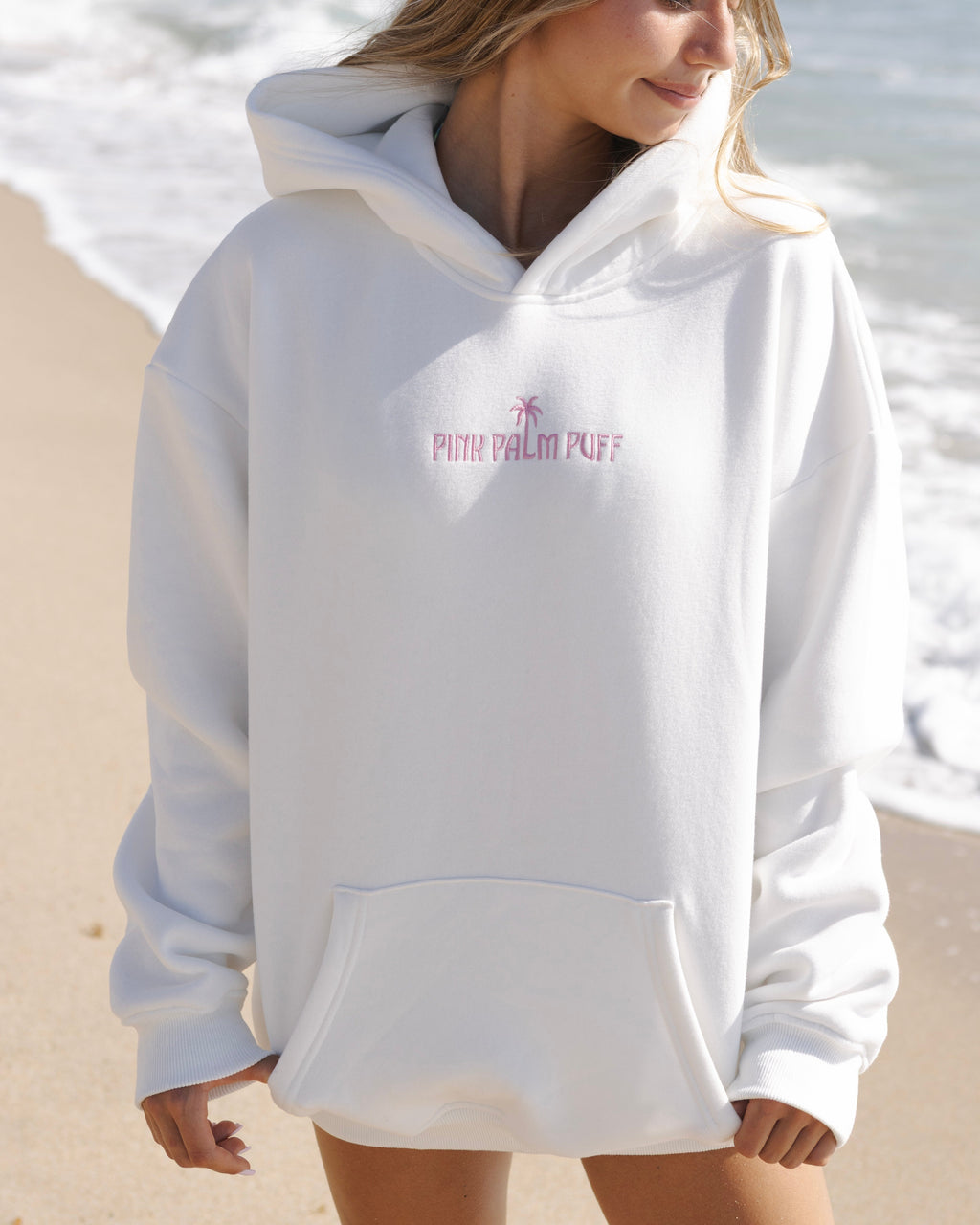 Classic Puff Hoodie, adjustable drawstring hood and pocket, in Pink Opal - coastal preppy aesthetic beach style by Pink Palm Puff
