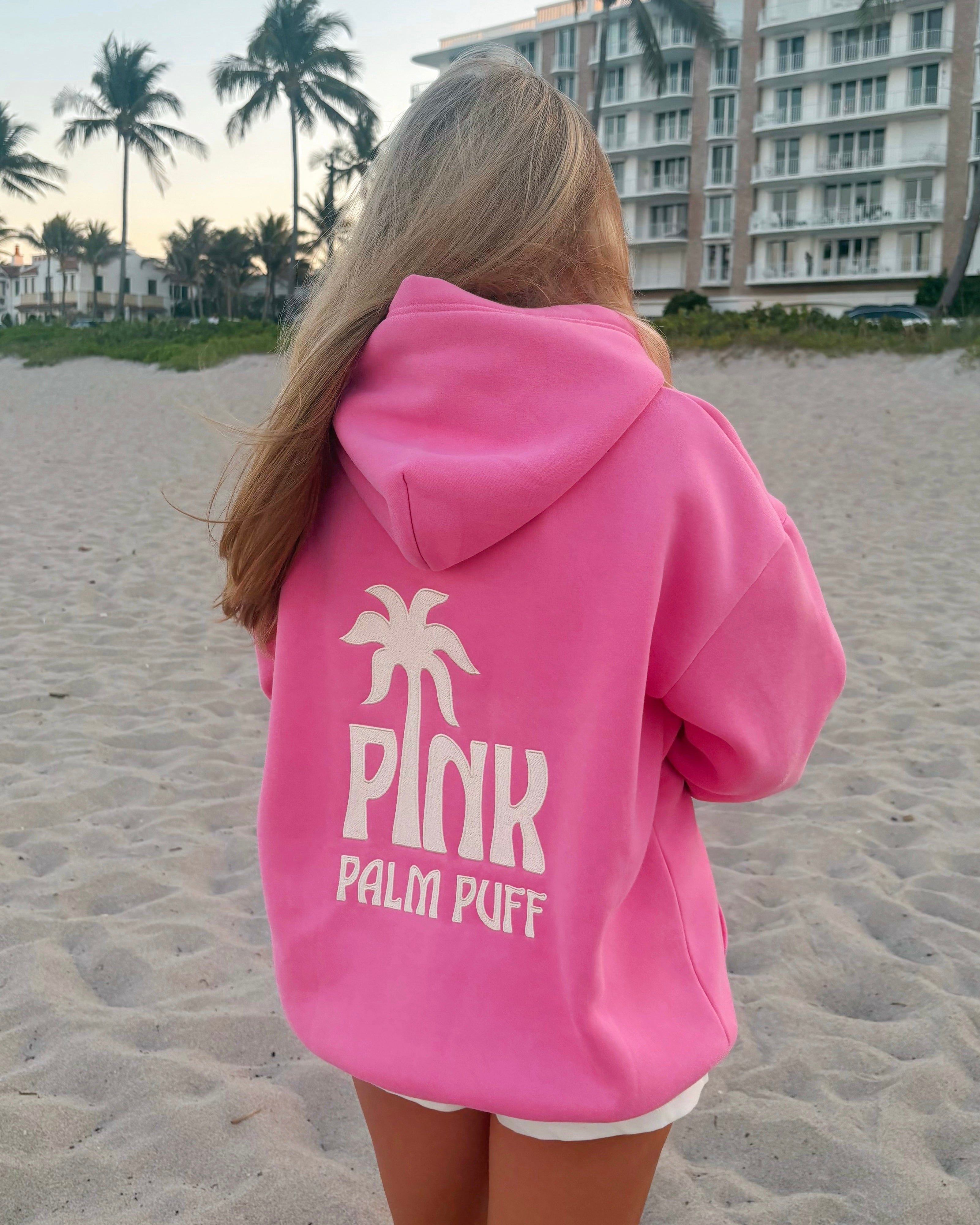 Classic Puff Hoodie, adjustable drawstring hood and pocket, in Raspberry - coastal preppy aesthetic beach style by Pink Palm Puff
