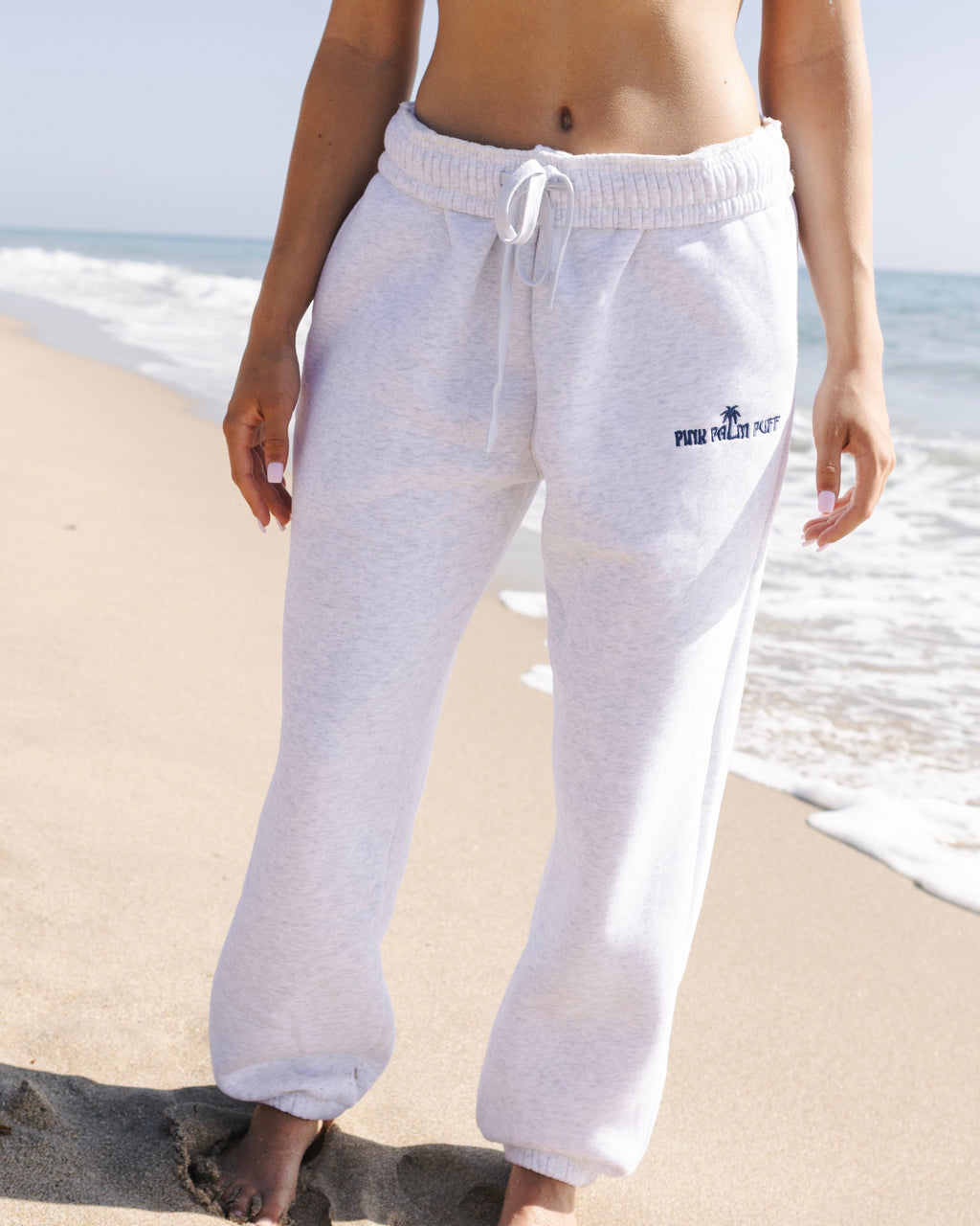 Classic Sweatpants, relaxed fit with an elastic waistband and side pockets, in Cloud - coastal preppy aesthetic beach style by Pink Palm Puff