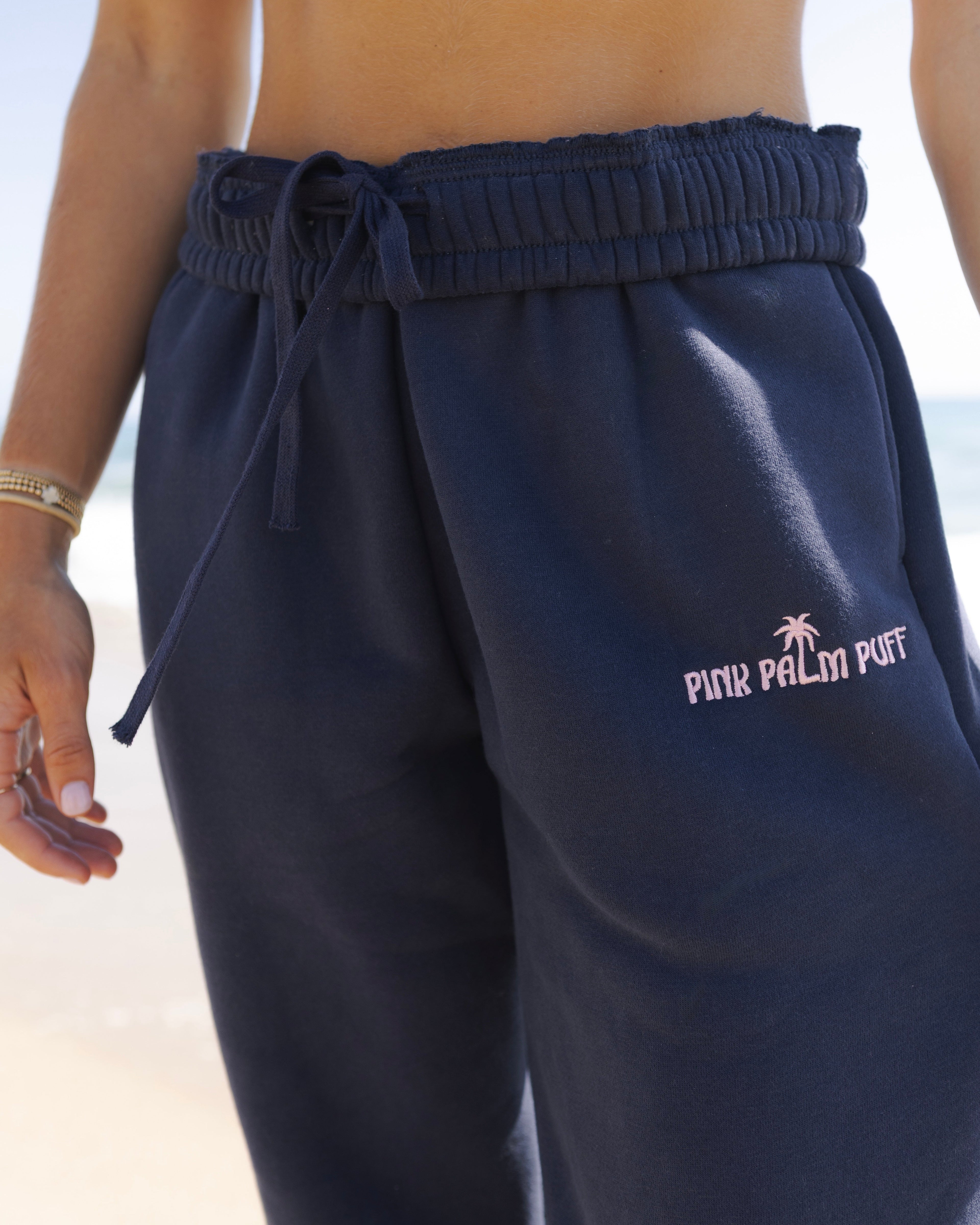 Classic Sweatpants, relaxed fit with an elastic waistband and side pockets, in Navy - coastal preppy aesthetic beach style by Pink Palm Puff