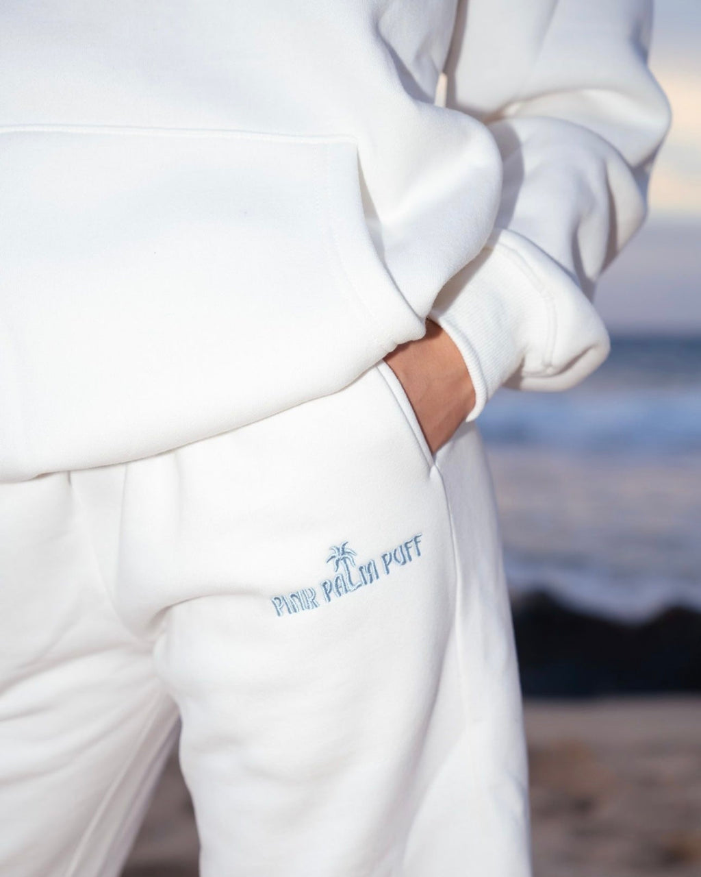 Classic Sweatpants, relaxed fit with an elastic waistband and side pockets, in Ocean Air - coastal preppy aesthetic beach style by Pink Palm Puff