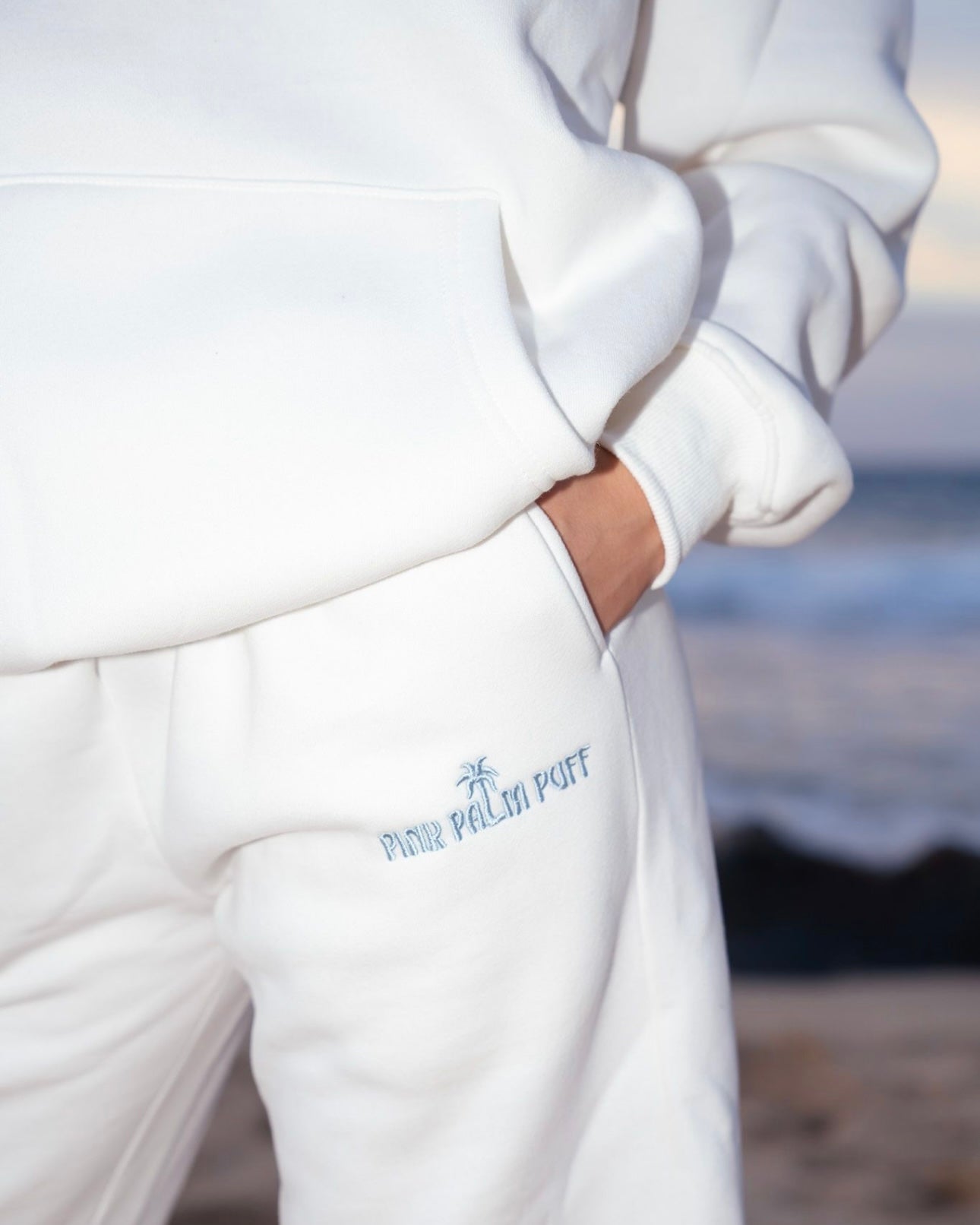 Classic Sweatpants, relaxed fit with an elastic waistband and side pockets, in Ocean Air - coastal preppy aesthetic beach style by Pink Palm Puff
