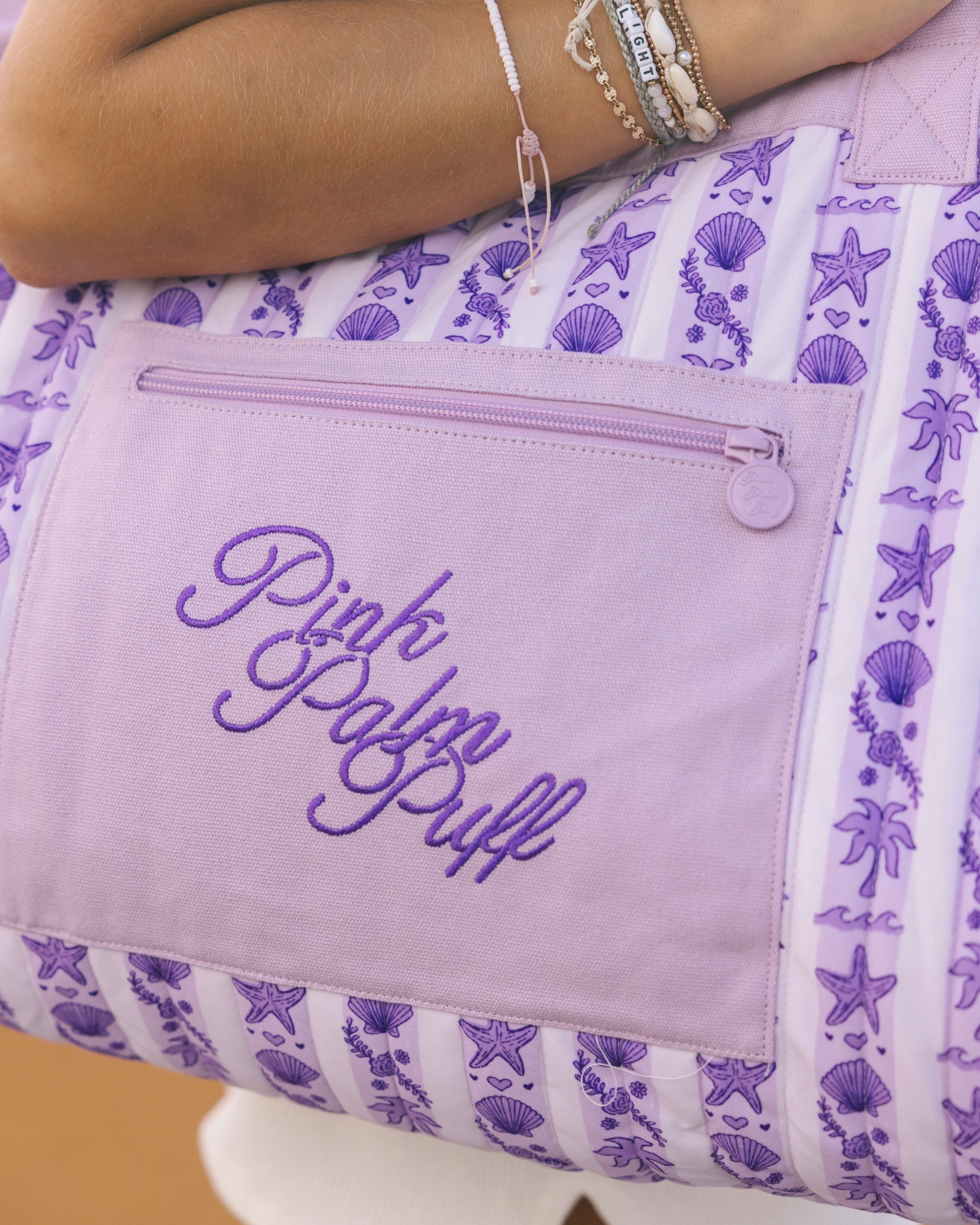 Couture Carryall, spacious reversible design, in Twilight (Reversible) - coastal preppy aesthetic beach style by Pink Palm Puff