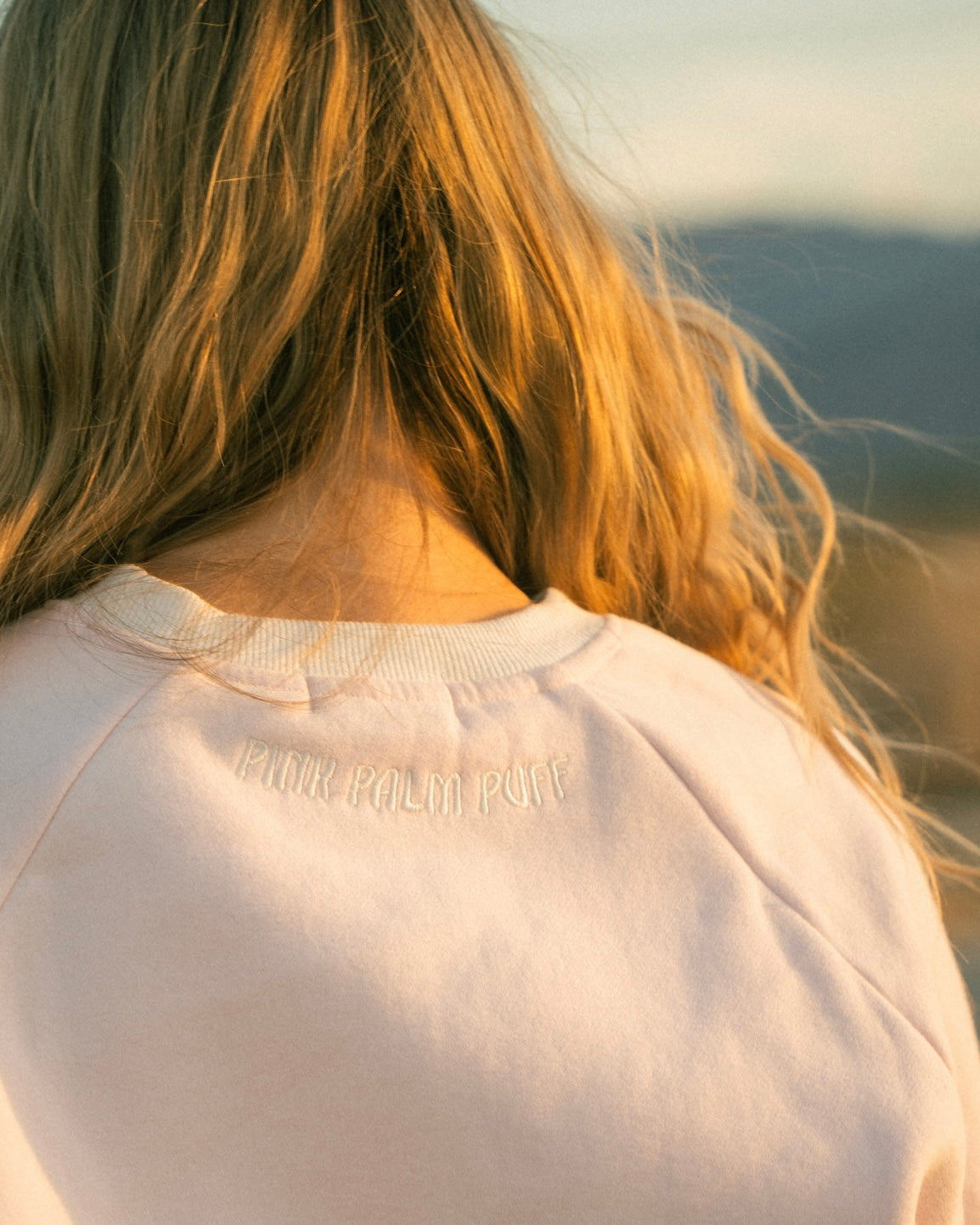 "Daydream" Classic Crew, ribbed crew neckline and relaxed fit, in Angel Pink - coastal preppy aesthetic beach style by Pink Palm Puff
