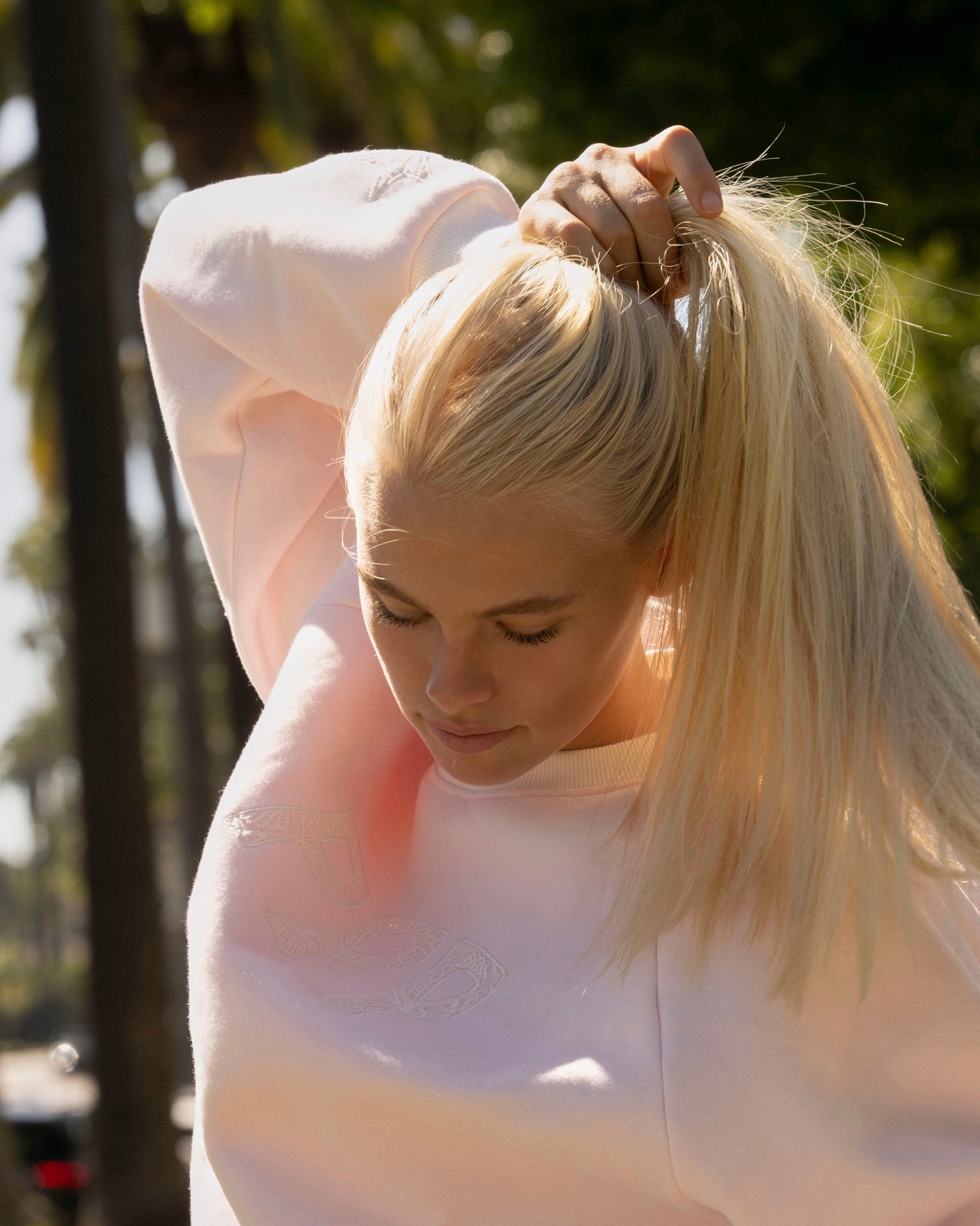 "Daydream" Classic Crew, ribbed crew neckline and relaxed fit, in Angel Pink - coastal preppy aesthetic beach style by Pink Palm Puff