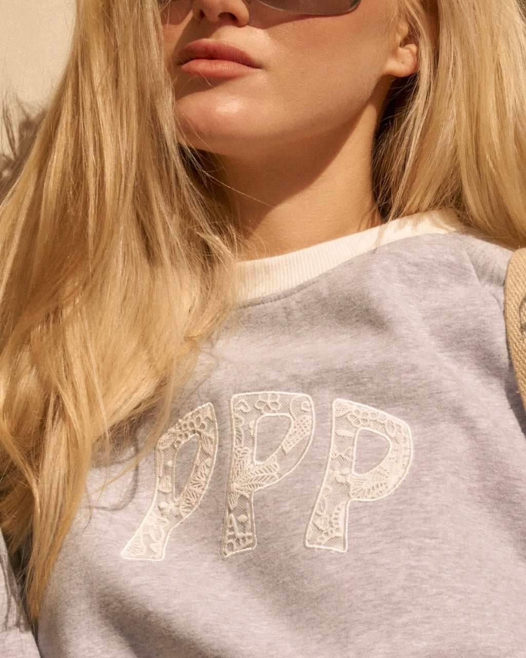 "Daydream" Classic Crew, ribbed crew neckline and relaxed fit, in Sky Grey - coastal preppy aesthetic beach style by Pink Palm Puff