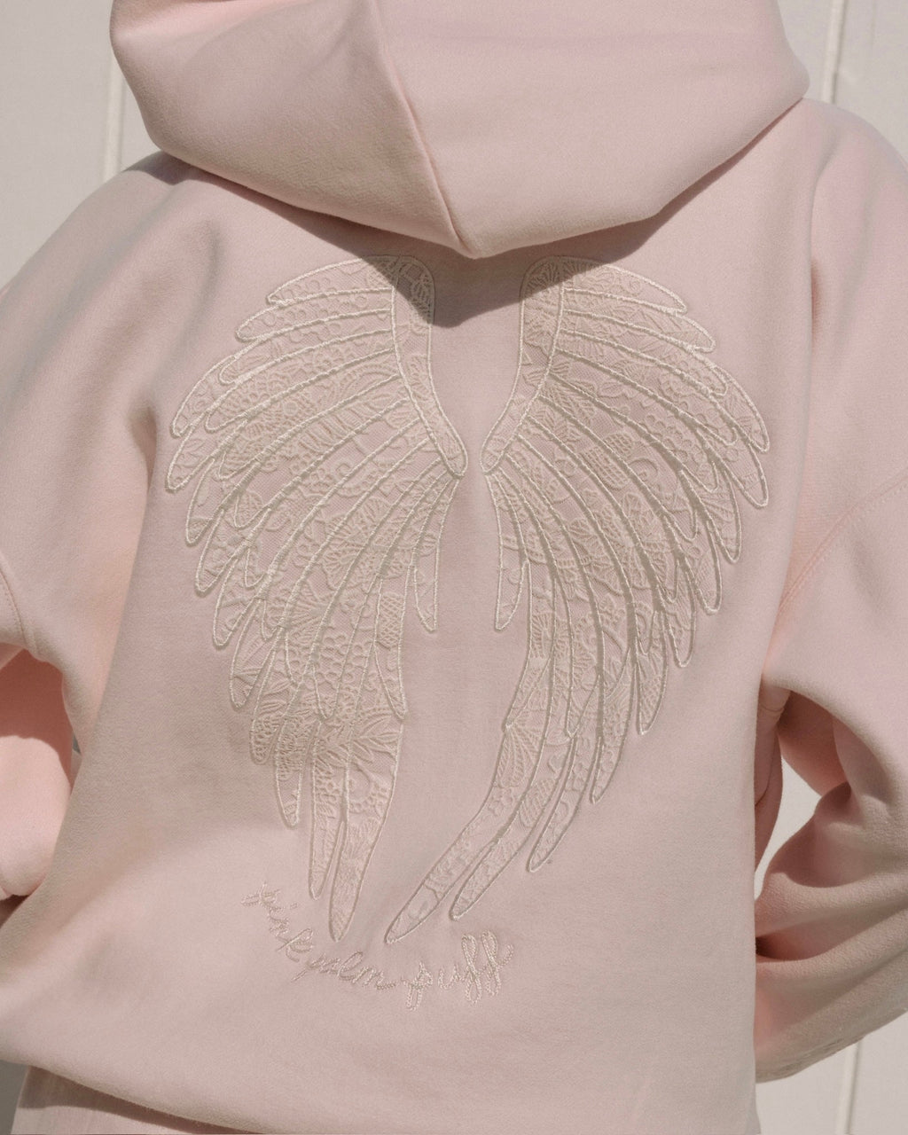 "Lacy" Hoodie, adjustable drawstring hood and pocket, in Angel Pink - coastal preppy aesthetic beach style by Pink Palm Puff