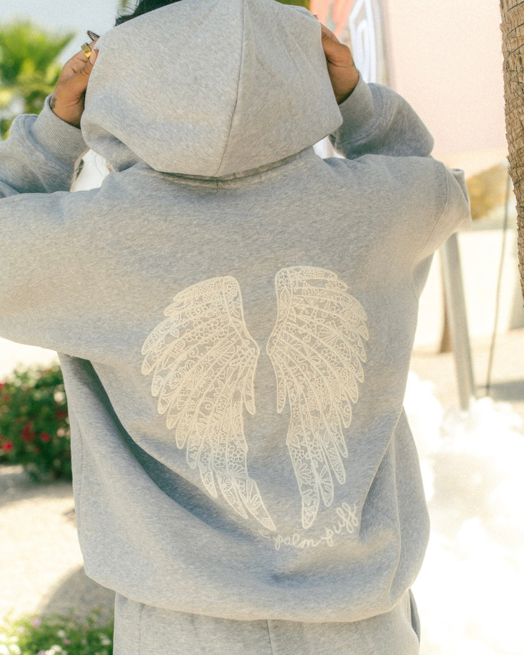 "Lacy" Hoodie, adjustable drawstring hood and pocket, in Sky Grey - coastal preppy aesthetic beach style by Pink Palm Puff