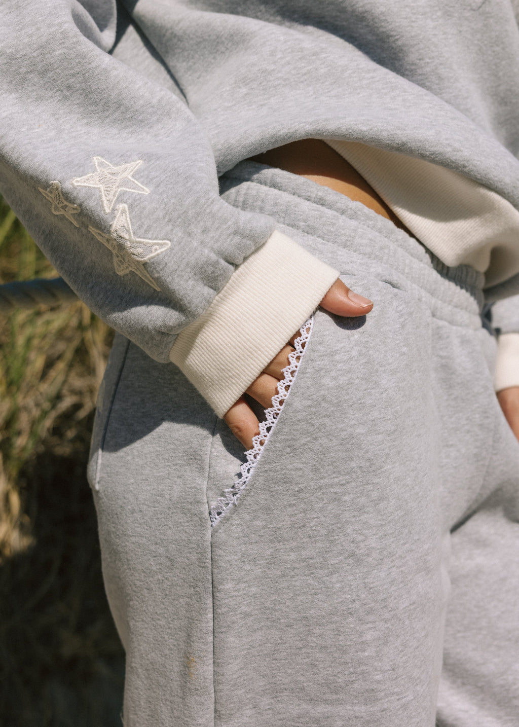 "Lacy" Wideleg Sweatpants, relaxed wide-leg fit with an elastic waistband, in Sky Grey - coastal preppy aesthetic beach style by Pink Palm Puff