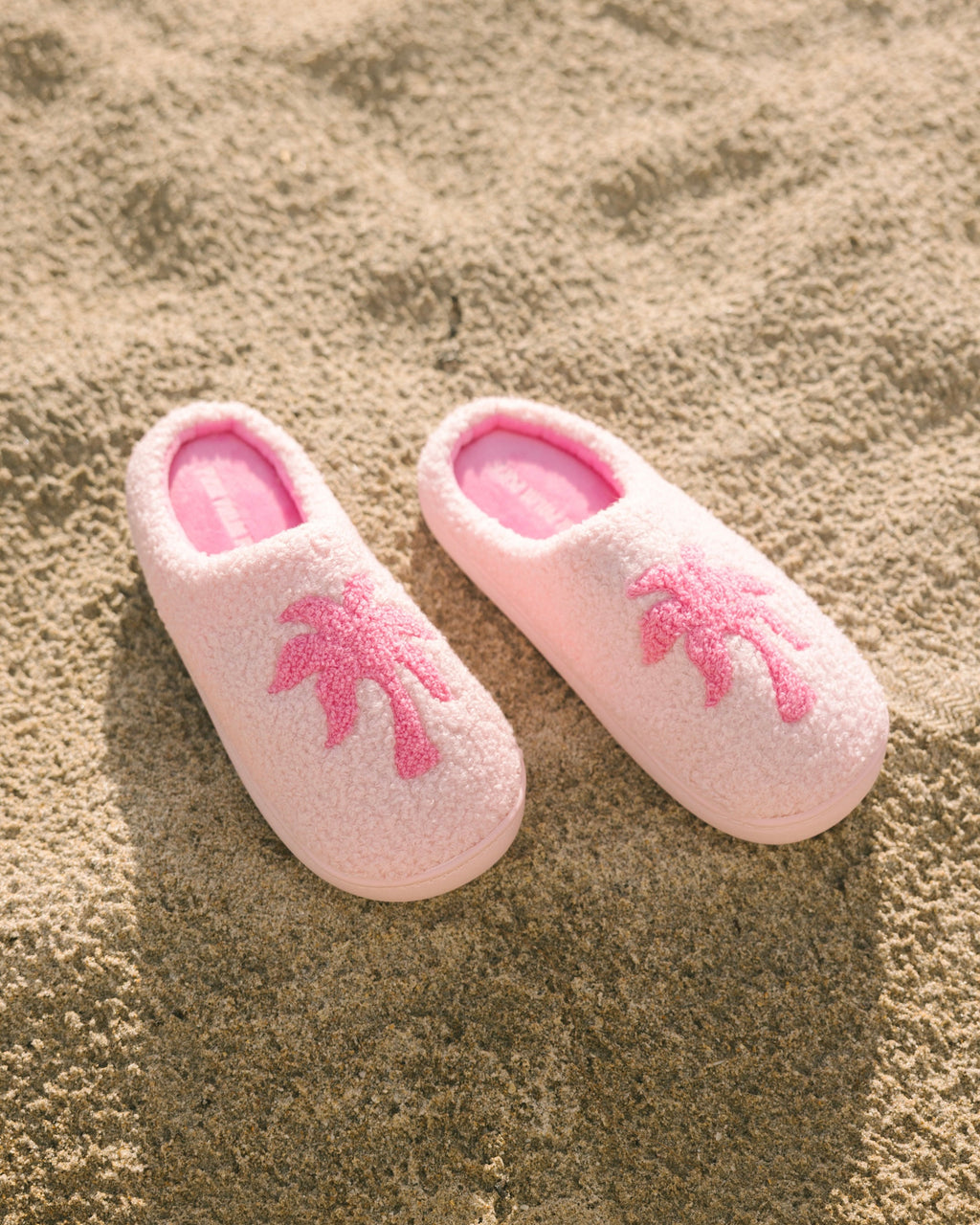 Malibu Slippers, cozy fleece lining, in Blush Bay - coastal preppy aesthetic beach style by Pink Palm Puff