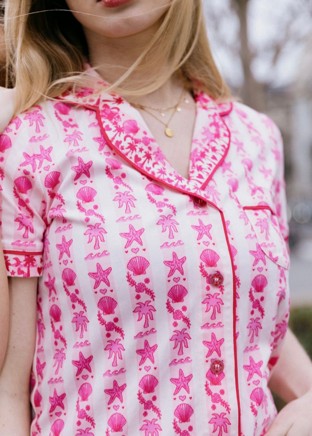 Pink Palm Pajamas, soft, breathable fabric, in Blush Bay - coastal preppy aesthetic beach style by Pink Palm Puff