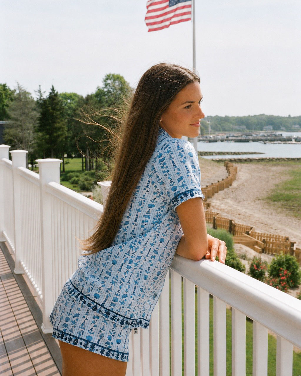 Pink Palm Pajamas, soft, breathable fabric, in Cape Cod - coastal preppy aesthetic beach style by Pink Palm Puff