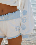 Signature Short, drawstring waist and side pocket, in Seasalt - coastal preppy aesthetic beach style by Pink Palm Puff