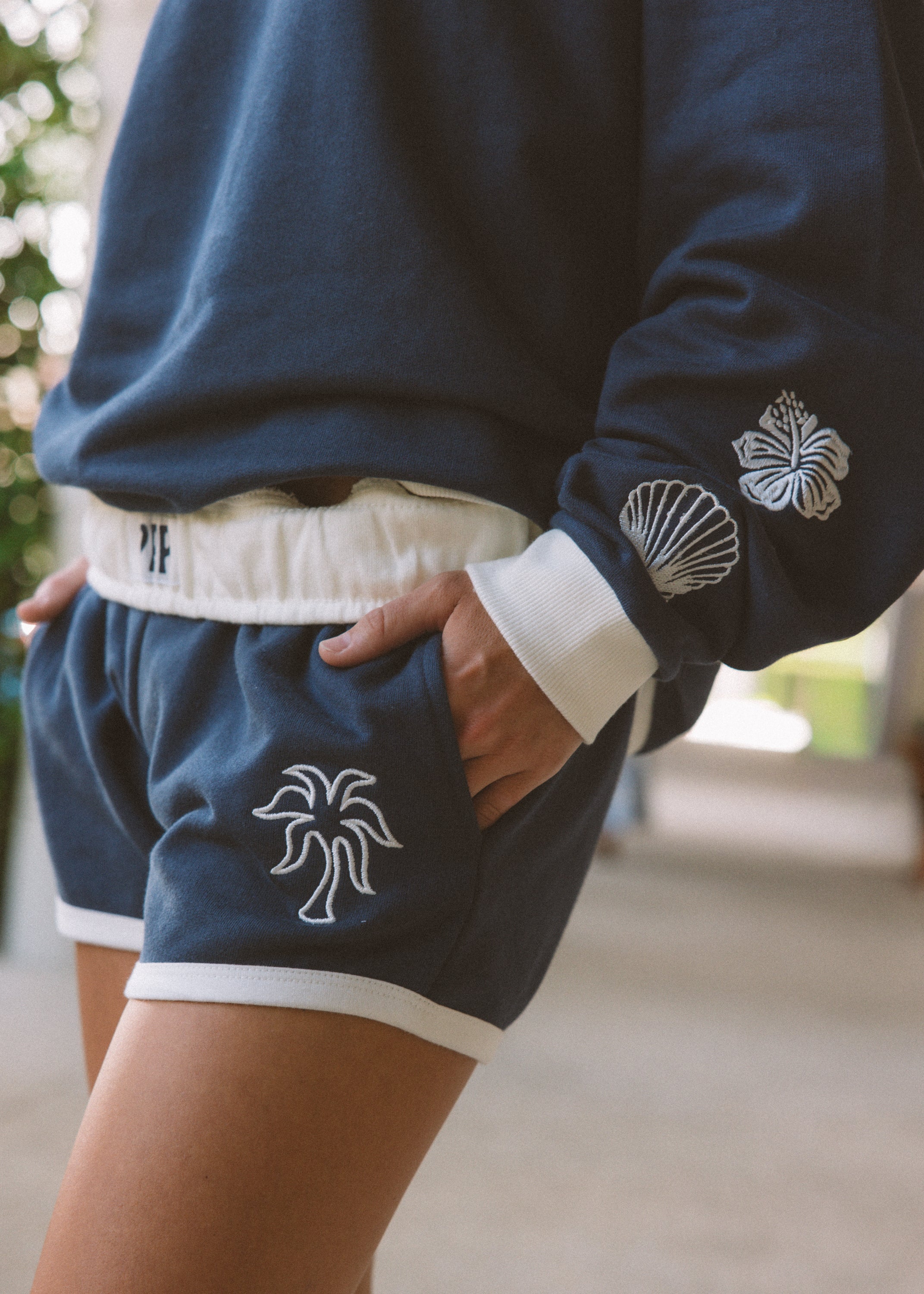 Signature Short, drawstring waist and side pocket, in True Navy - coastal preppy aesthetic beach style by Pink Palm Puff
