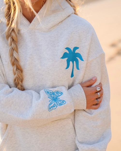 "To Live For the Hope of it All" Hoodie, adjustable drawstring hood and pocket, in Heather - coastal preppy aesthetic beach style by Pink Palm Puff