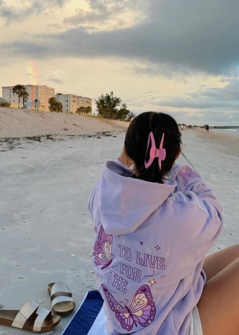 "To Live For the Hope of it All" Hoodie, adjustable drawstring hood and pocket, in Lilac - coastal preppy aesthetic beach style by Pink Palm Puff