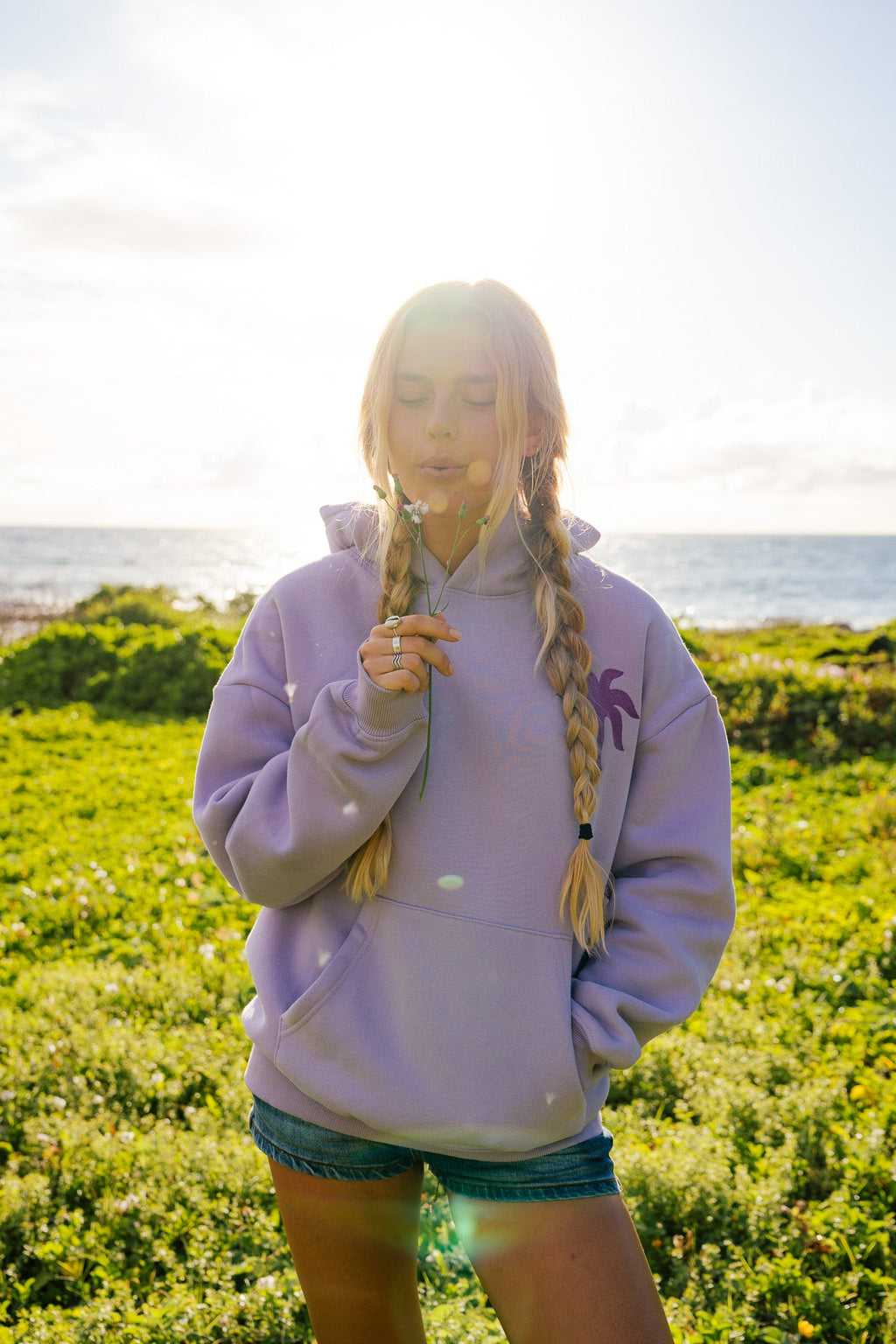 "To Live For the Hope of it All" Hoodie, adjustable drawstring hood and pocket, in Lilac - coastal preppy aesthetic beach style by Pink Palm Puff