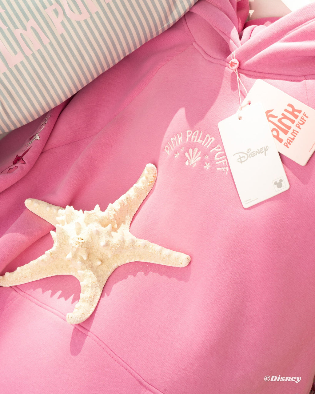 "Under the Sea" Relaxed Hoodie, relaxed fit with an adjustable drawstring hood and pocket, in Seashell Pink - coastal preppy aesthetic beach style by Pink Palm Puff
